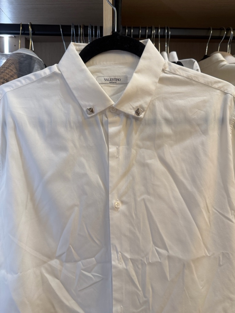 Valentino White Men's Dress Shirt With Studded Collar Detail